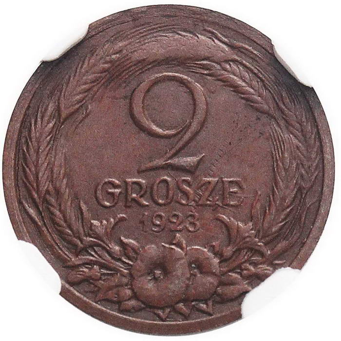 II RP. 2 grosze 1923, PRÓBA, brąz, NGC MS64 BN