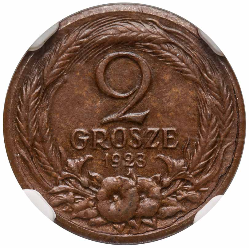 ll RP. 2 grosze 1923, PRÓBA, brąz, NGC MS64 BN, najwyższa nota na świecie