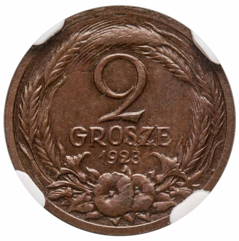 ll RP. 2 grosze 1923, PRÓBA, brąz, NGC MS64 BN, najwyższa nota na świecie