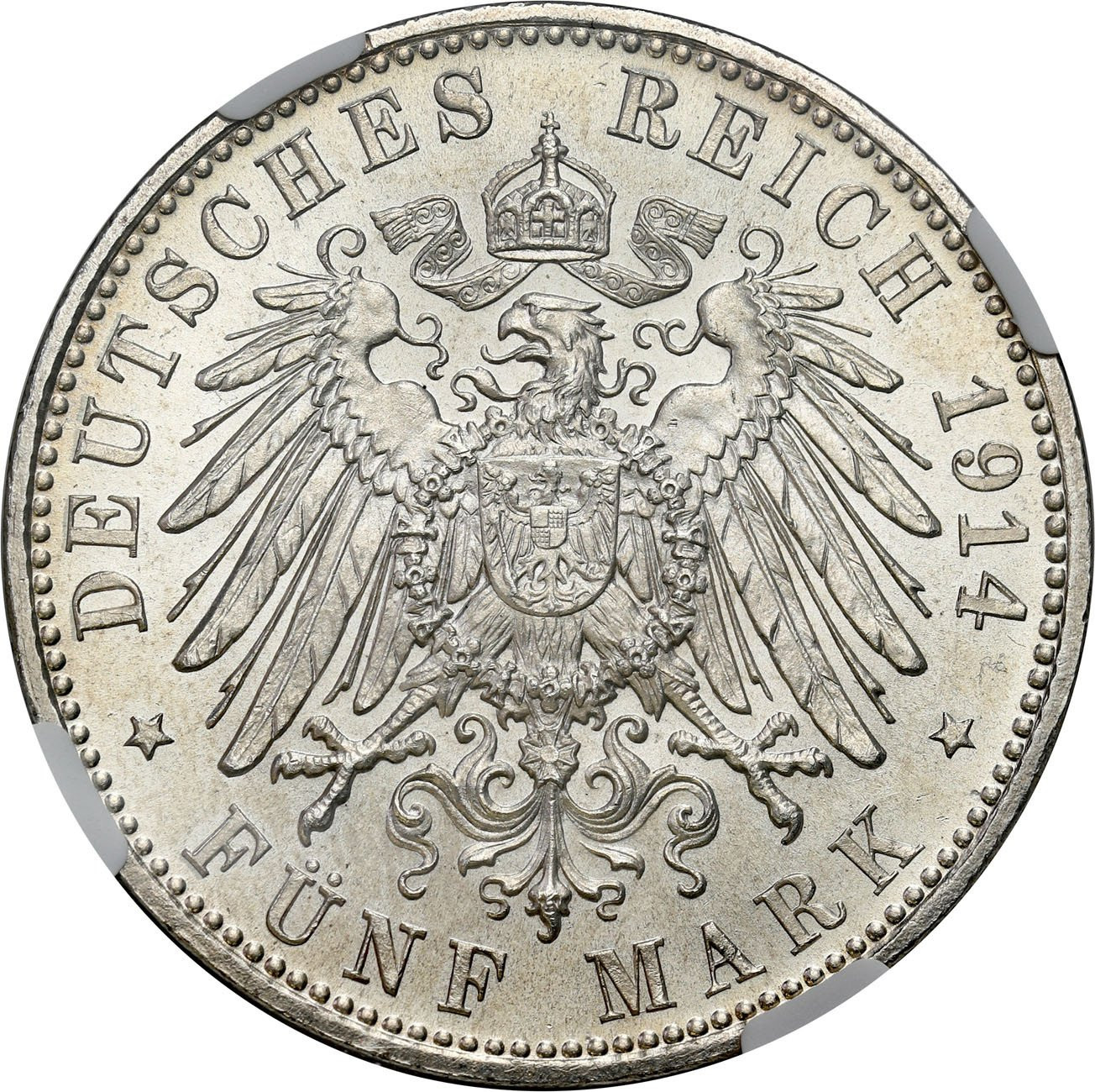Niemcy Bawaria 5 Marek 1914 D, Monachium NGC MS64 - PIĘKNE