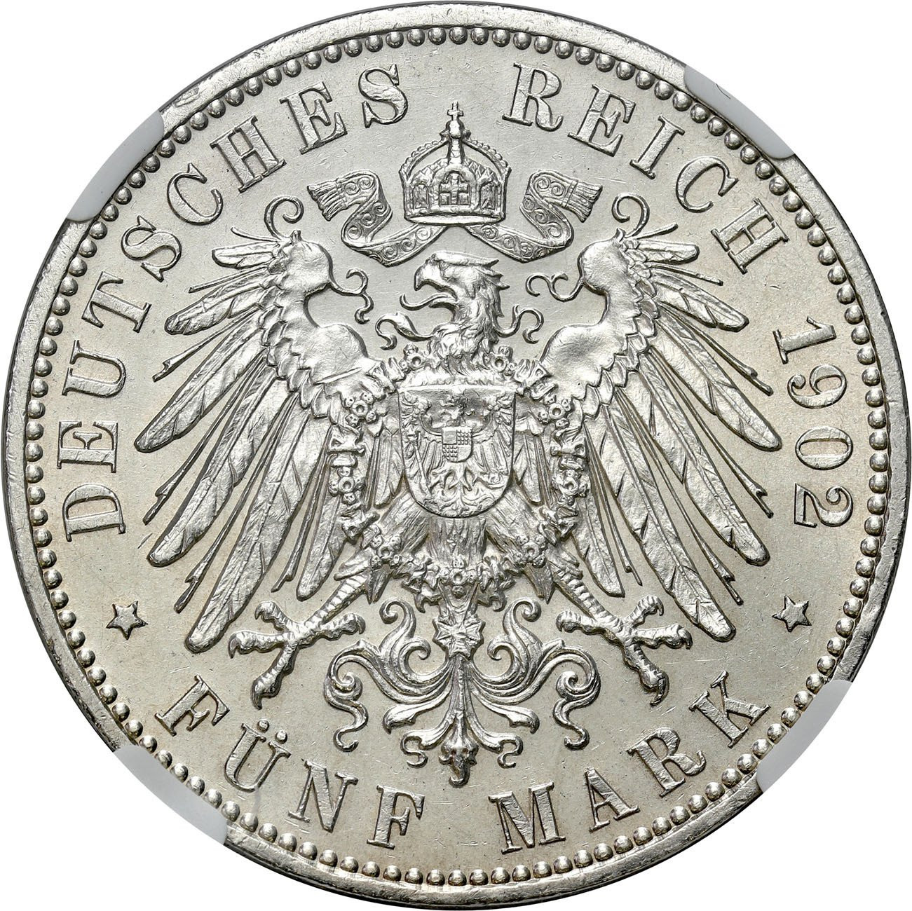 Niemcy. Saksonia. 5 marek 1902 E, Muldenhütten NGC MS61 – PIĘKNE