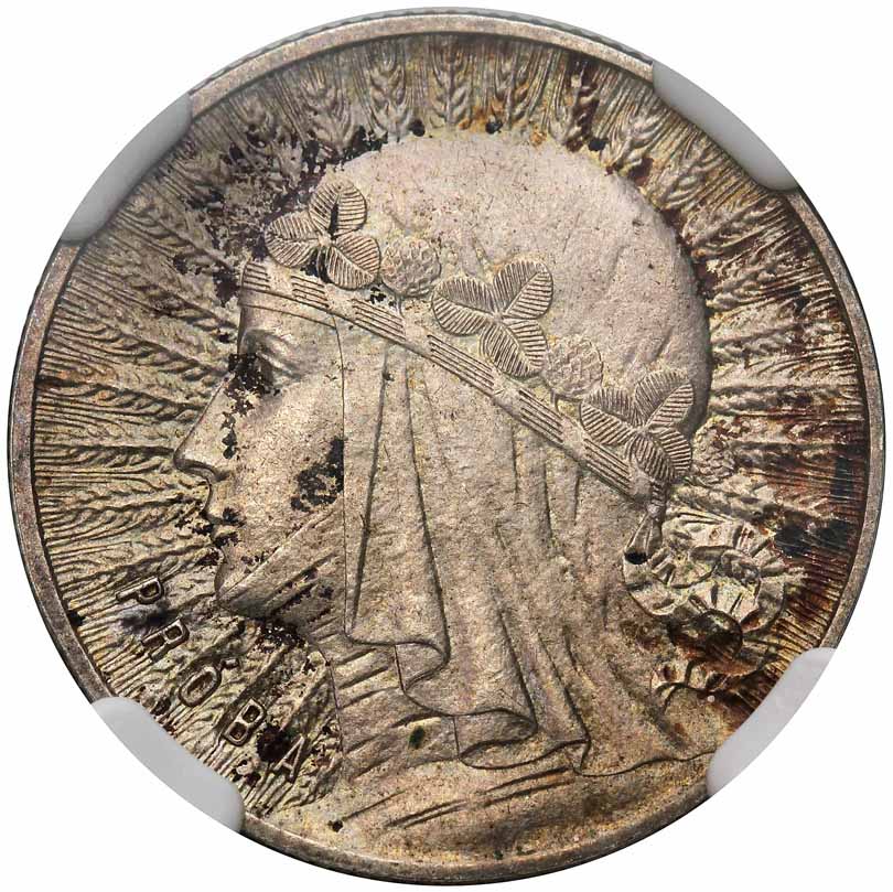 ll RP. 1 złoty 1932, głowa kobiety, PRÓBA, srebro, NGC MS63