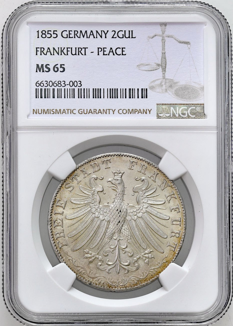 Niemcy. Talar 1855, Frankfurt NGC MS65 - PIĘKNY