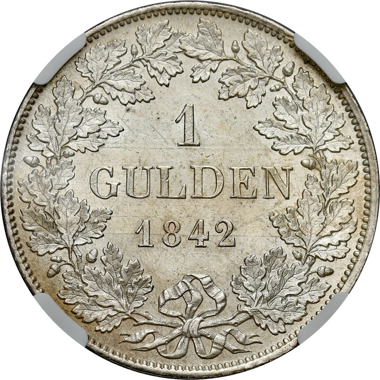 Niemcy, Bawaria. Ludwik I (1825–1848). Gulden 1842, Monachium NGC MS60