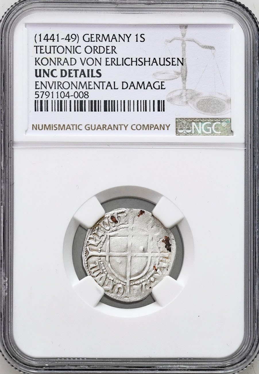 Zakon Krzyżacki, Konrad V von Erlichshausen (1441–1449). Szeląg NGC UNC