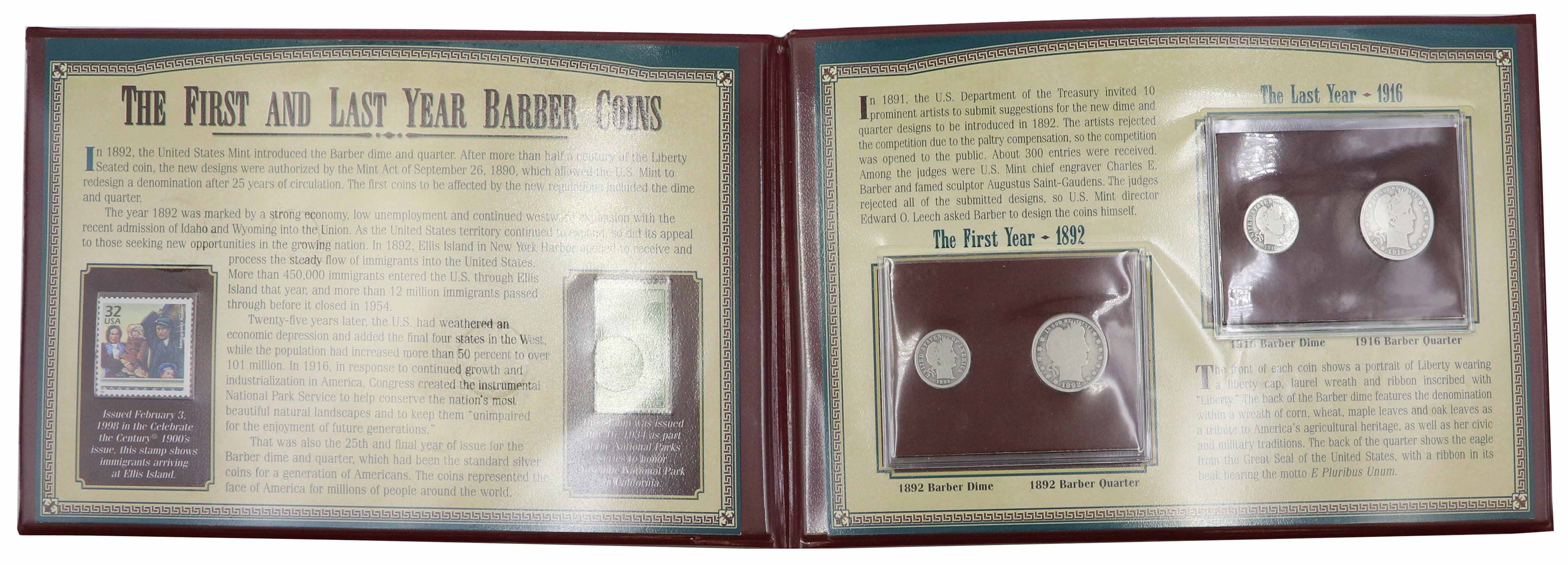 USA. 10 centów (Dime) – 25 centów (1/4 dolara) 1892 – 1916 Barber – zestaw 4 sztuk