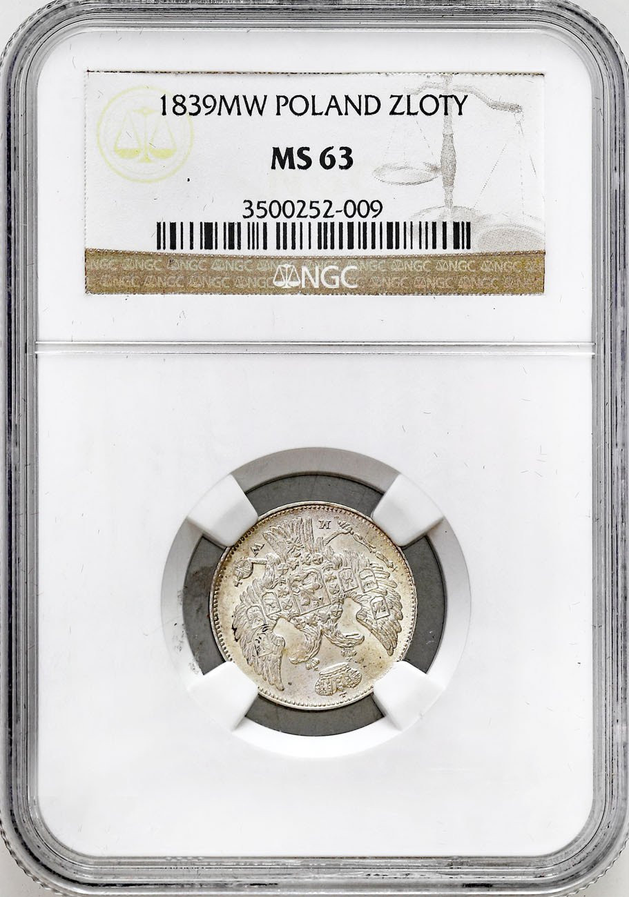 Polska XlX w. / Rosja. 15 kopiejek = 1 złoty 1839 MW, Warszawa, NGC MS63 - WYŚMIENITE