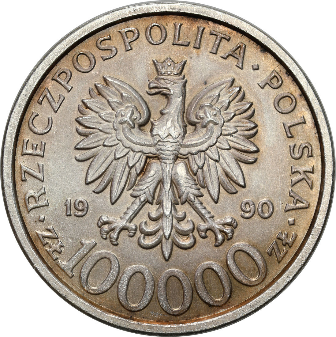 III RP. 100 000 złotych 1990 Solidarność typ B – Rzadkie