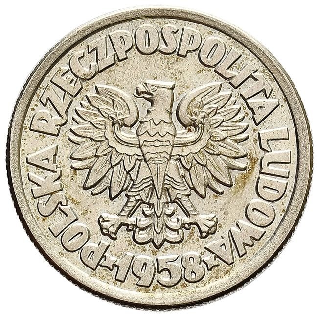 Polska po 1945. 5 złotych 1958, statek, PRÓBA, miedzionikiel