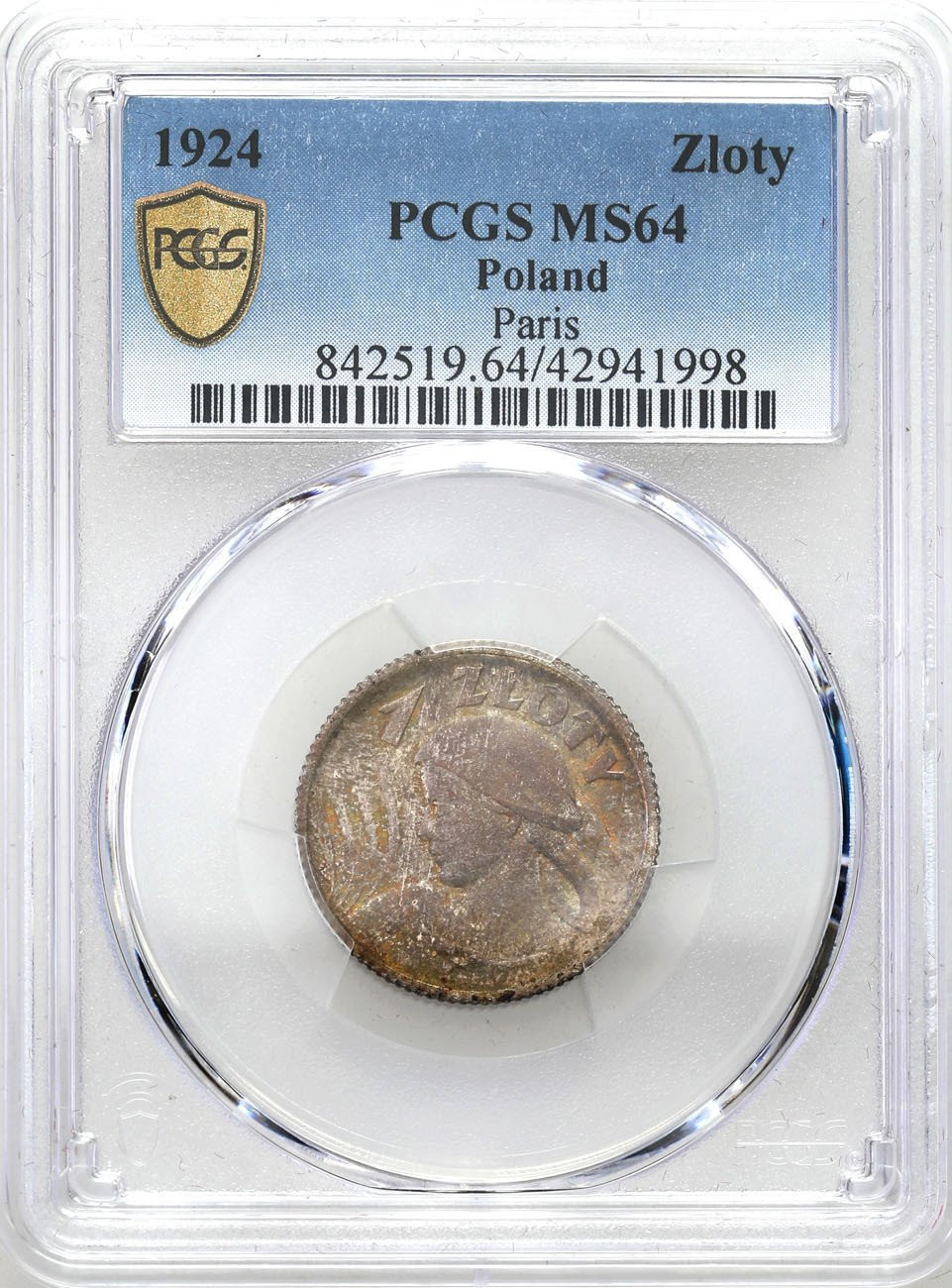 II RP. 1 złoty 1924 kobieta z kłosami PCGS MS64 (MAX) - PIĘKNA