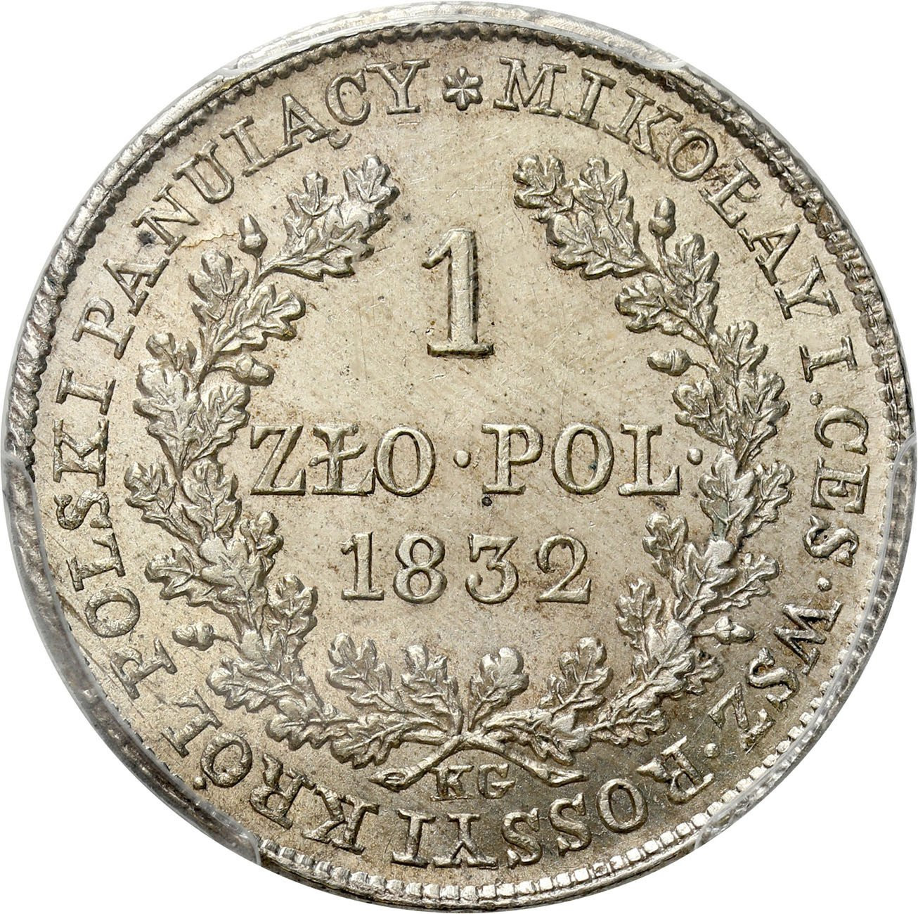 Królestwo Polskie/Rosja. Mikołaj I. 1 złoty 1832 KG, Warszawa - PCGS MS62 (2 MAX) – PIĘKNE