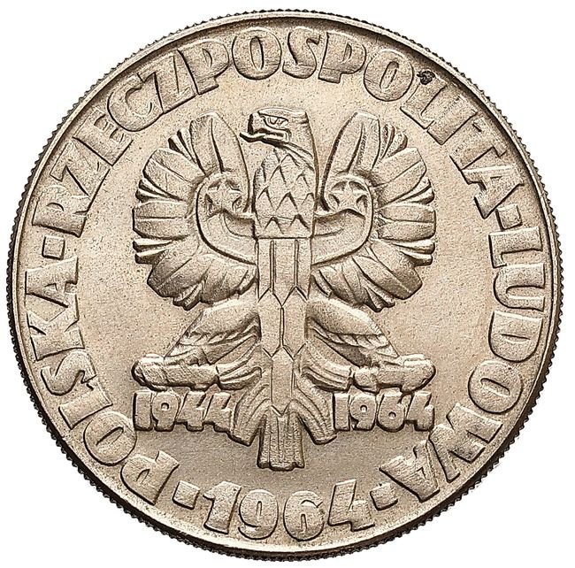 Polska po 1945. 10 złotych 1964, 10 lat PRL, PRÓBA, miedzionikiel