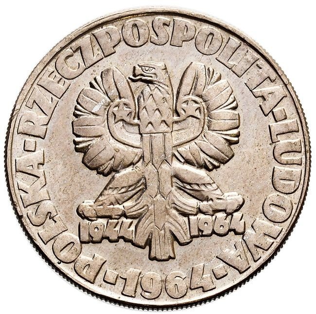 Polska po 1945. 10 złotych 1964, kobieta z kłosami, PRÓBA, miedzionikiel