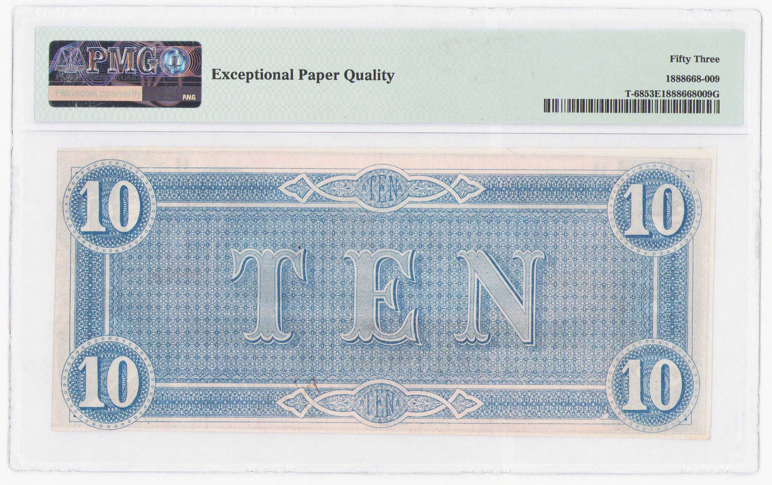 USA. Confederate States of America - Richmond. 10 dolarów 1864 seria H, PMG 53 EPQ