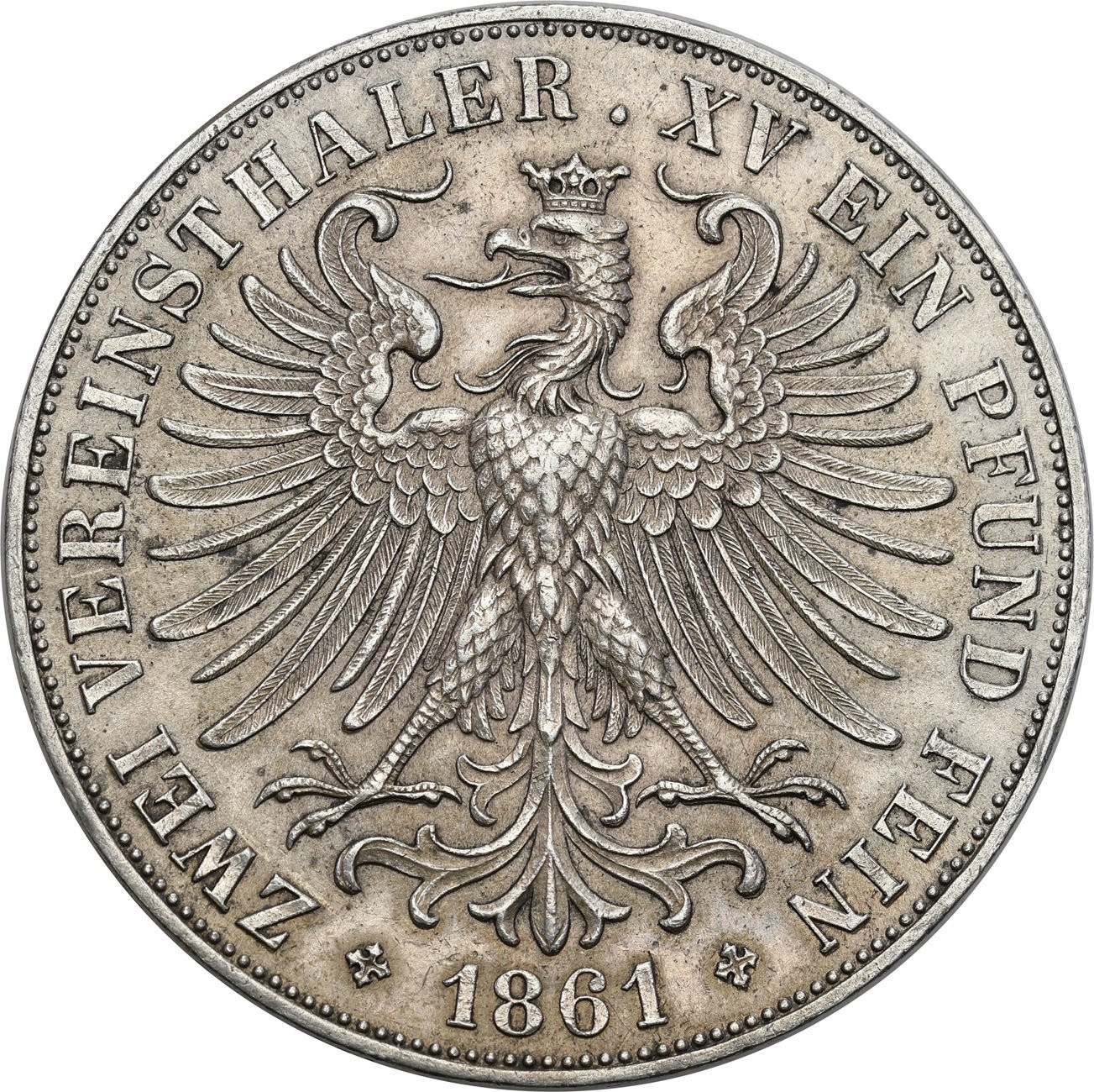 Niemcy, Frankfurt – miasto, dwutalar = 3 1/2 guldena 1861 1861, Frankfurt - ŁADNY