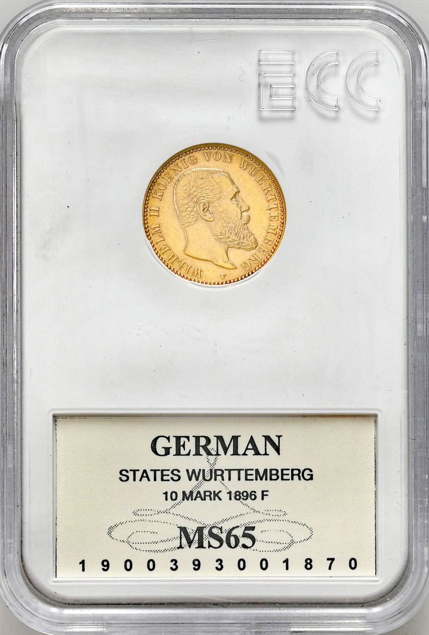 Niemcy, Wirttembergia. 10 Marek 1896 F, Stuttgart GCN MS65