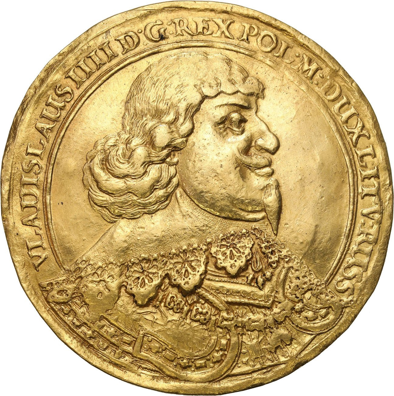 Władysław IV Waza. Donatywa koronna wagi 7 dukatów bez daty, Bydgoszcz (ok. 1636) stemplem talara medalowego - RZADKOŚĆ R8