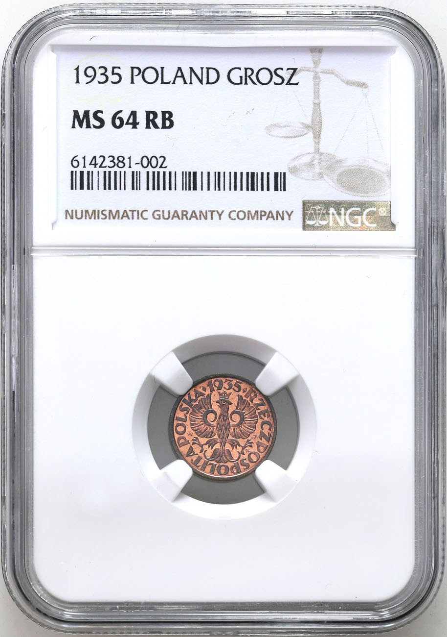 II RP 1 grosz 1935 NGC MS64 RB