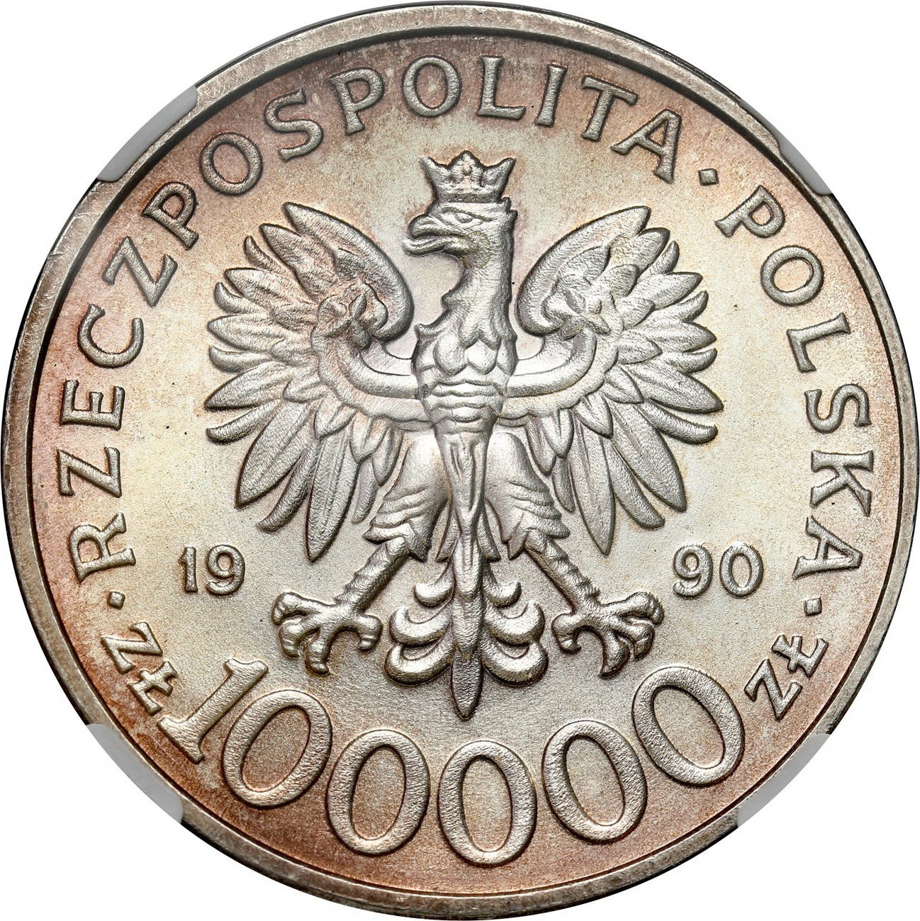III RP. 100.000 złotych 1990, Solidarność typ C. NGC MS66 - RZADKIE