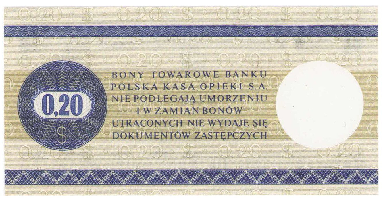 Bon Towarowy. Bank PeKaO, 20 centów 1979 seria HN