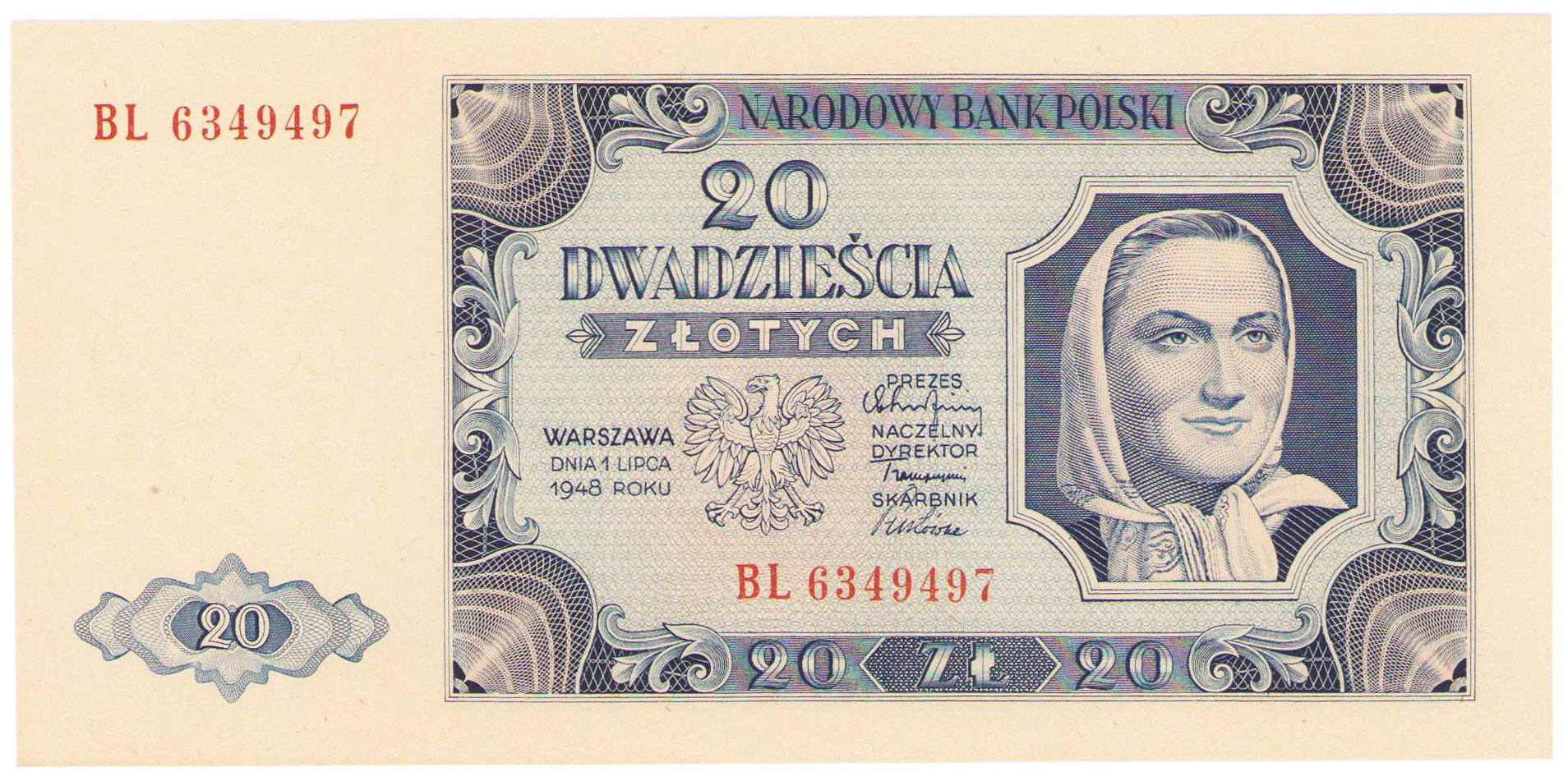 20 złotych 1948, seria BL – PIĘKNE