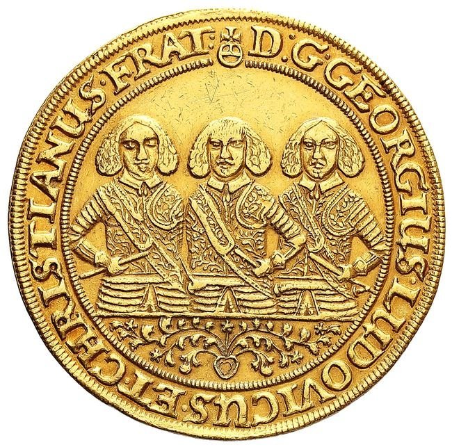 Księstwo Legnicko - Brzesko - Wołowskie, Jerzy, Ludwik i Chrystian (1639-1663), 5 dukatów 1656, Brzeg
