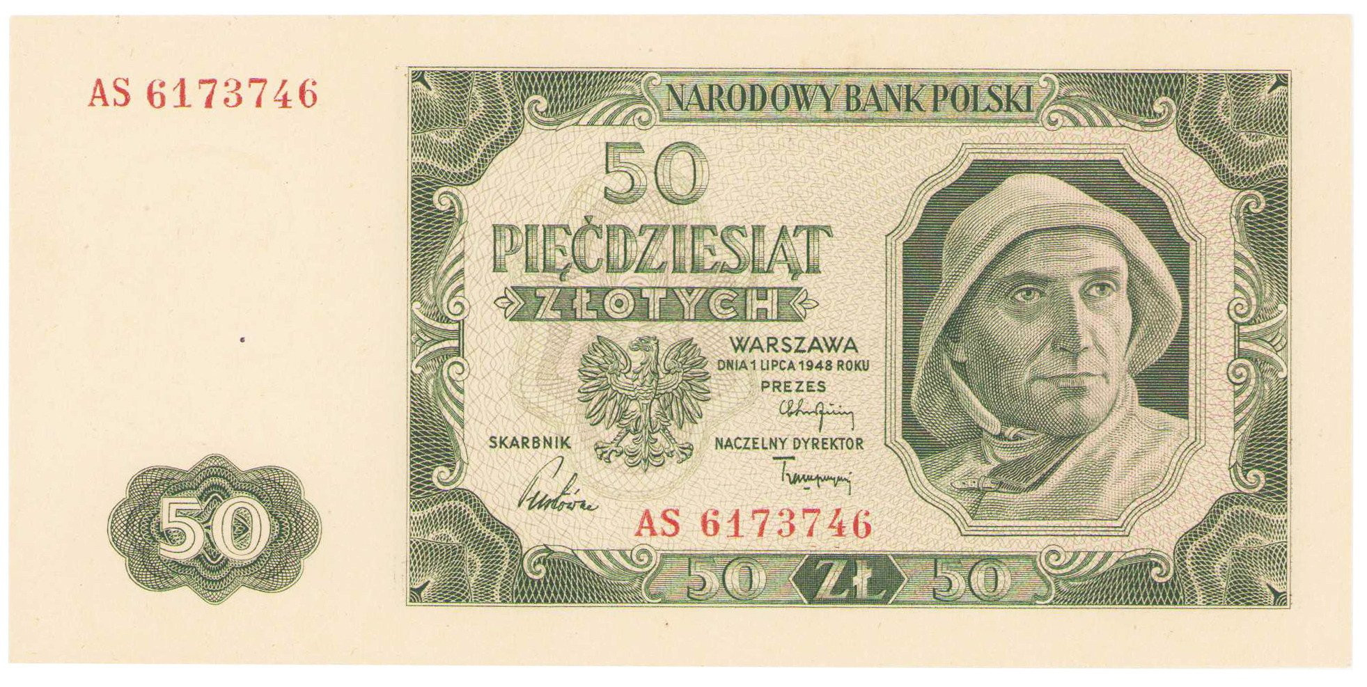 50 złotych 1948 seria AS – PIĘKNE