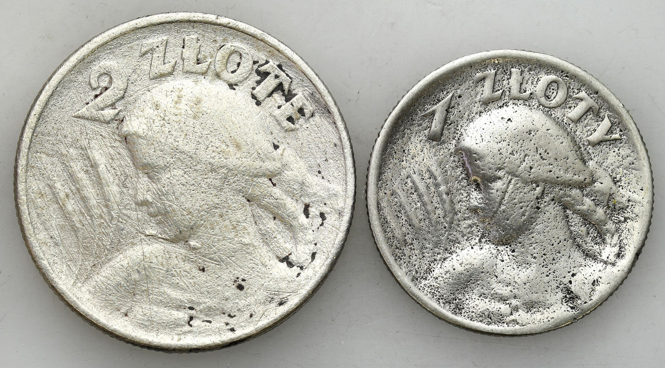 II RP. 1 złoty 1925, Londyn, 2 złote 1924, Filadelfia, ODWROTKA