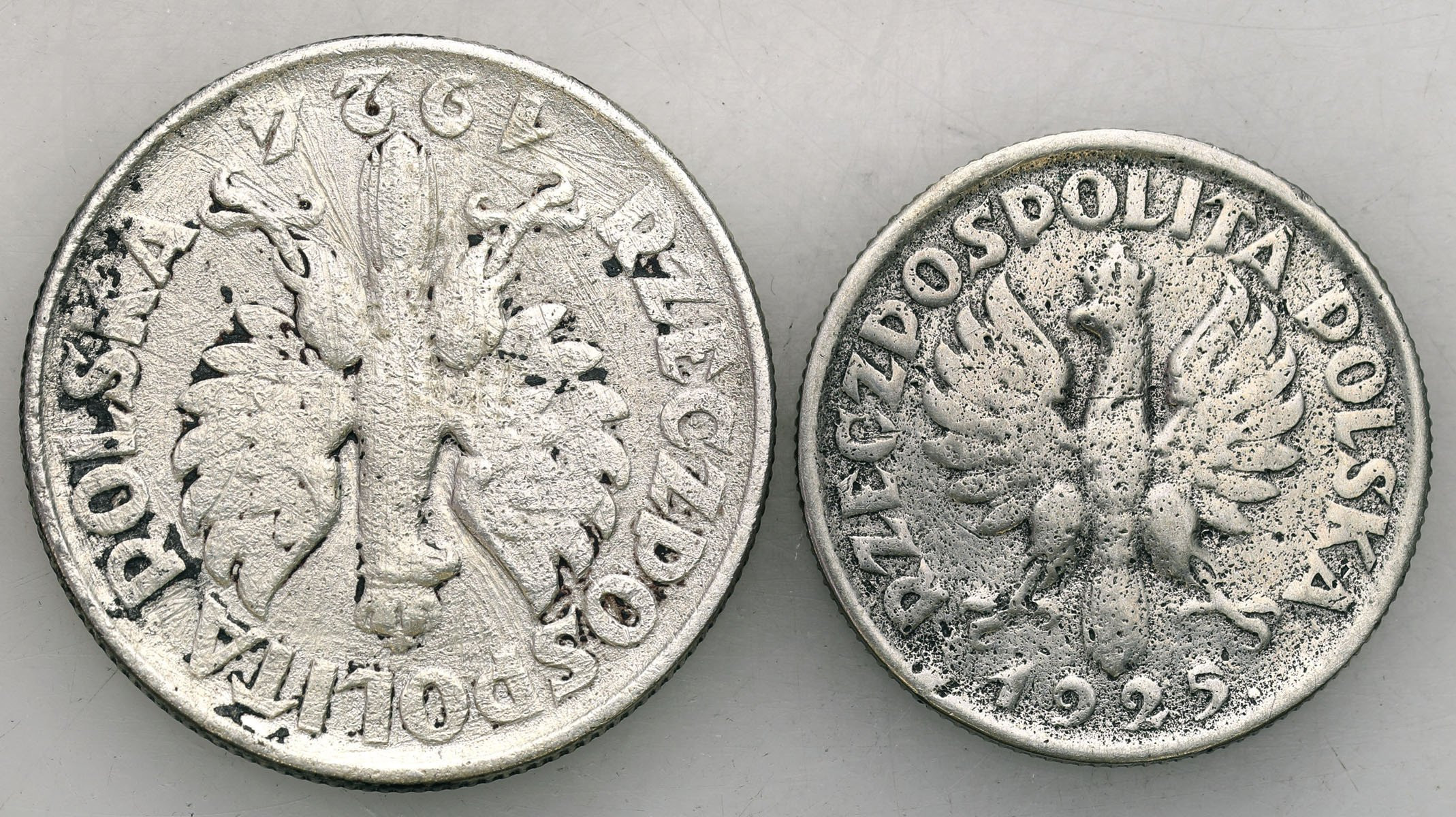 II RP. 1 złoty 1925, Londyn, 2 złote 1924, Filadelfia, ODWROTKA