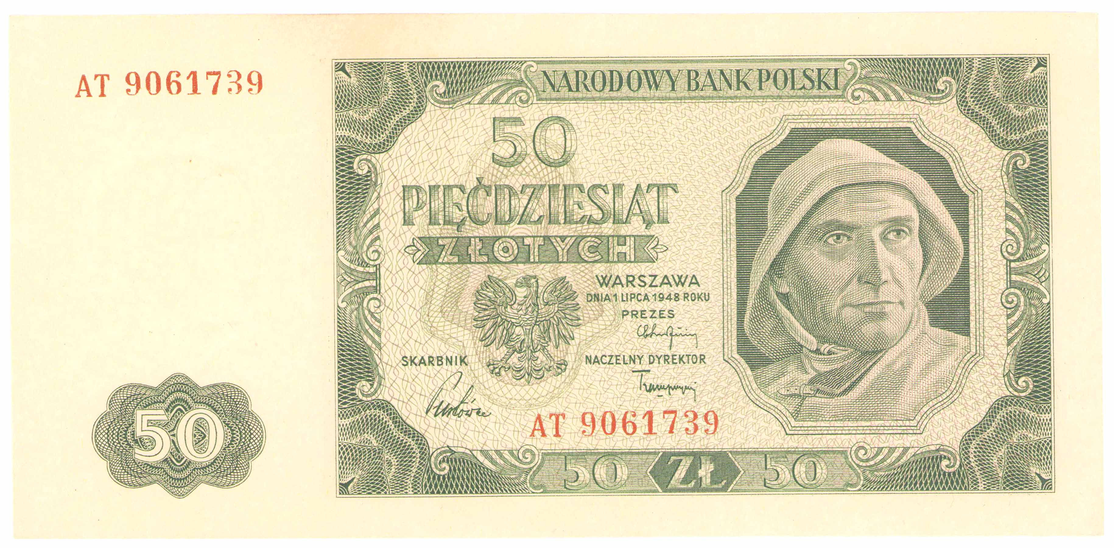 50 złotych 1948 seria AT - PIĘKNE