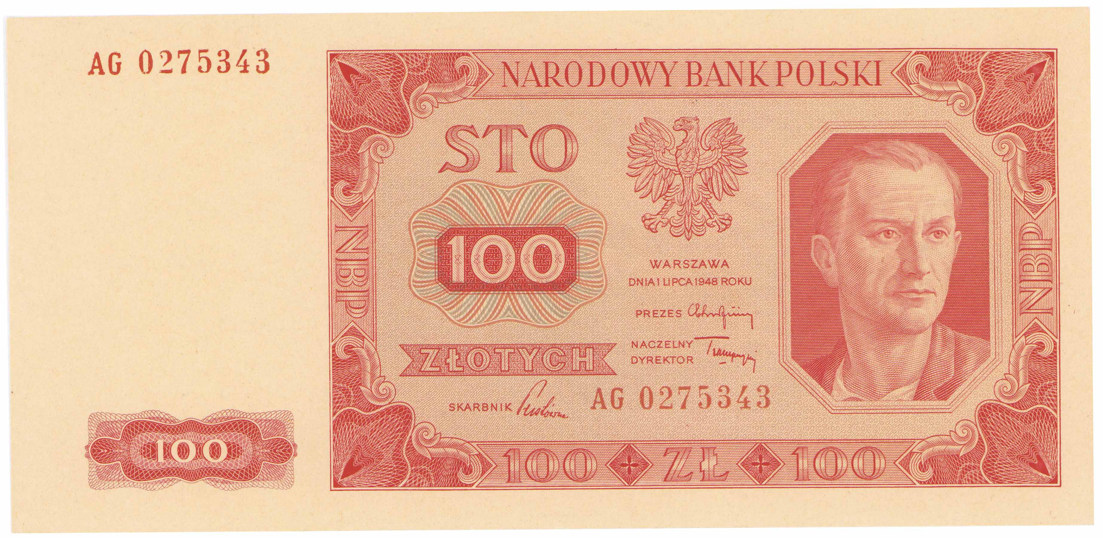 100 złotych 1948 seria AG – PIĘKNE