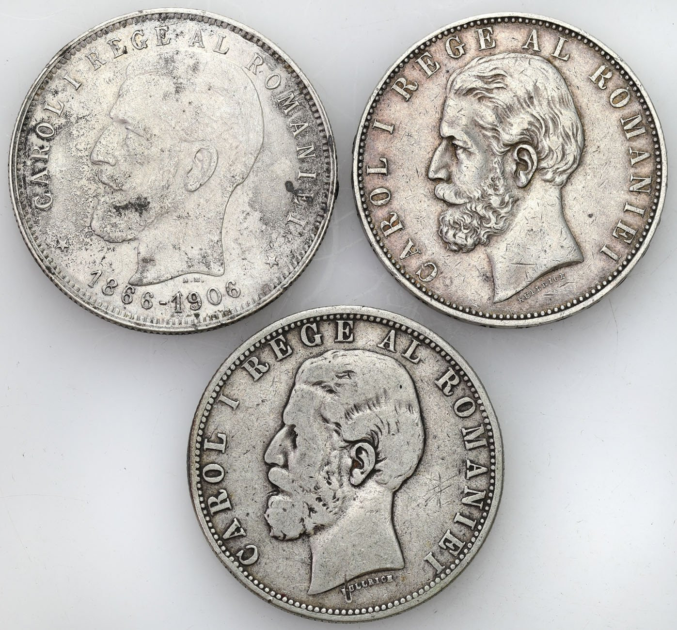 Rumunia. 5 lei 1881, 1883, 1906, zestaw 3 monet