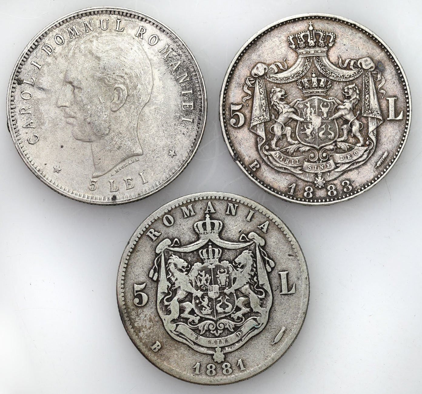 Rumunia. 5 lei 1881, 1883, 1906, zestaw 3 monet