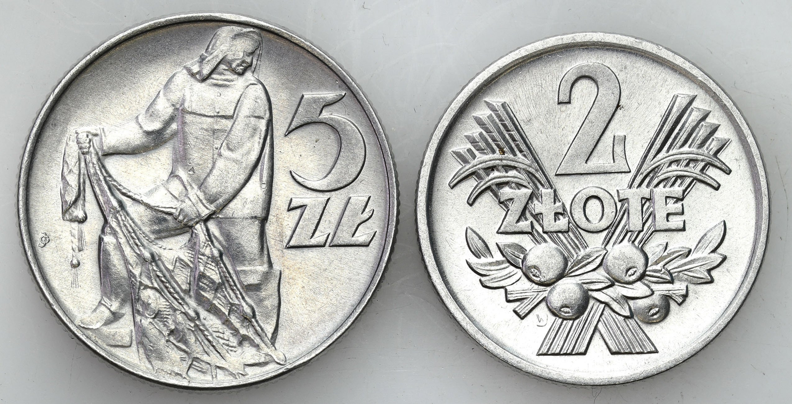 PRL. 5 złotych 1973 Rybak i 2 złote 1973 Jagody