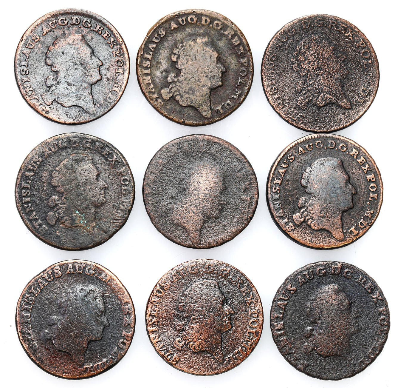 Stanisław August Poniatowski. Trojak (3 grosze) 1766-1791, zestaw 9 monet