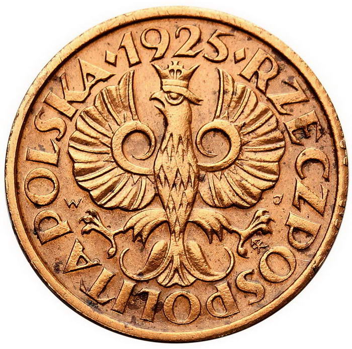 II RP. 1 grosz 1925, PRÓBA, brąz z kolekcji W. Głuchowskiego