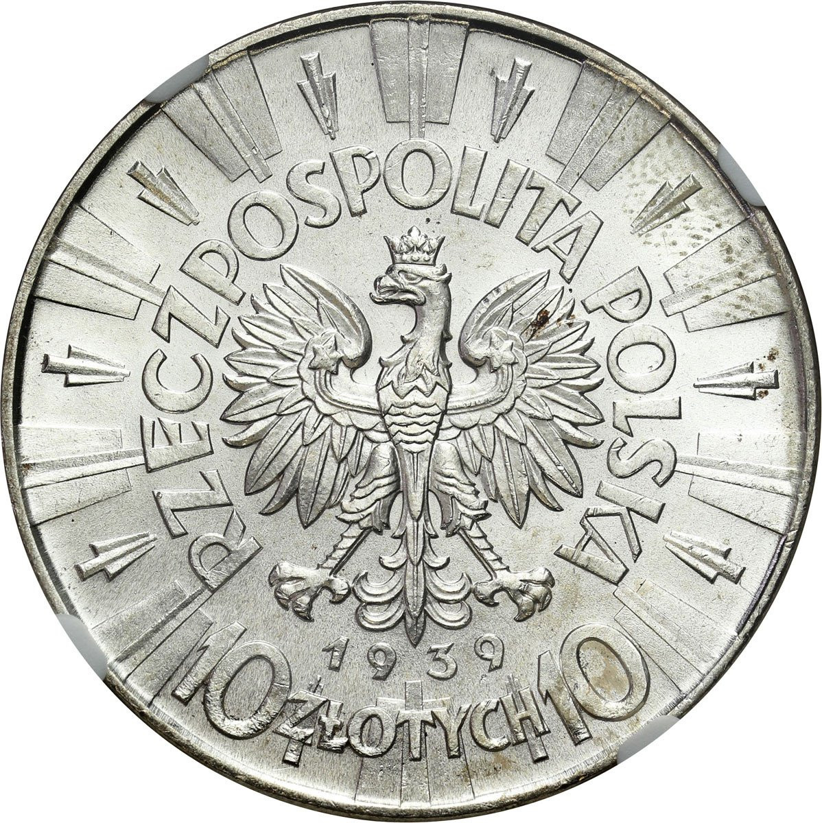 II RP. 10 złotych 1939 Piłsudski NGC MS63 - WYŚMIENITE