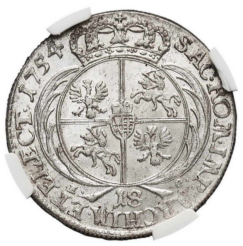 August III Sas. Ort, 18 groszy 1754 EC, Lipsk