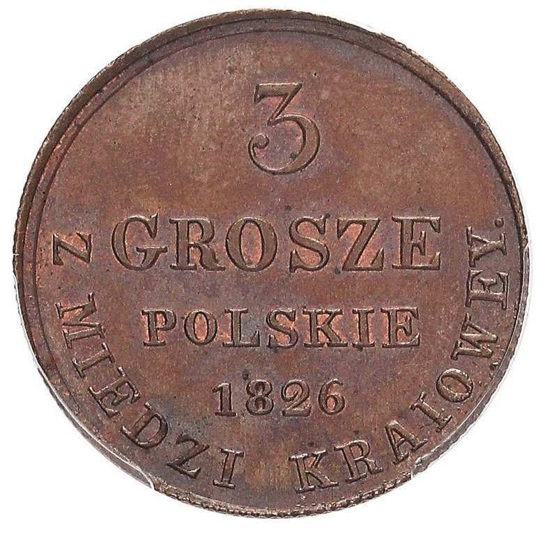 Polska XIX wiek / Rosja. 3 grosze polskie 1826, Warszawa, PCGS MS 64BN