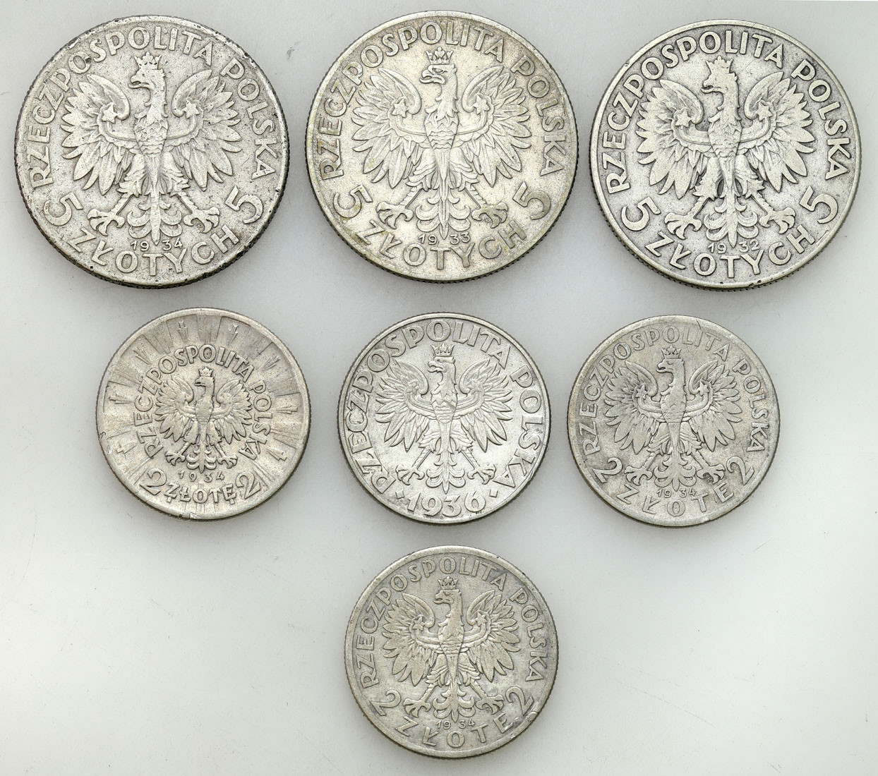 II RP. 2 - 5 złotych 1932-1936, zestaw 7 monet