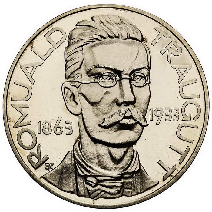 II RP. 10 złotych 1933, Romuald Traugutt, PRÓBA, srebro, stempel lustrzany, bez napisu próba z kolekcji W. Głuchowskiego