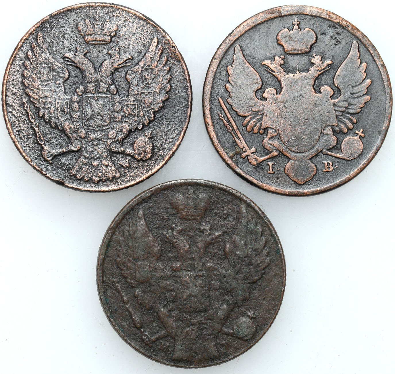 Polska XIX w./Rosja, Mikołaj I. 3 Grosze Polskie (trojak) 1826, 1836, 1840, Warszawa, zestaw 3 monet