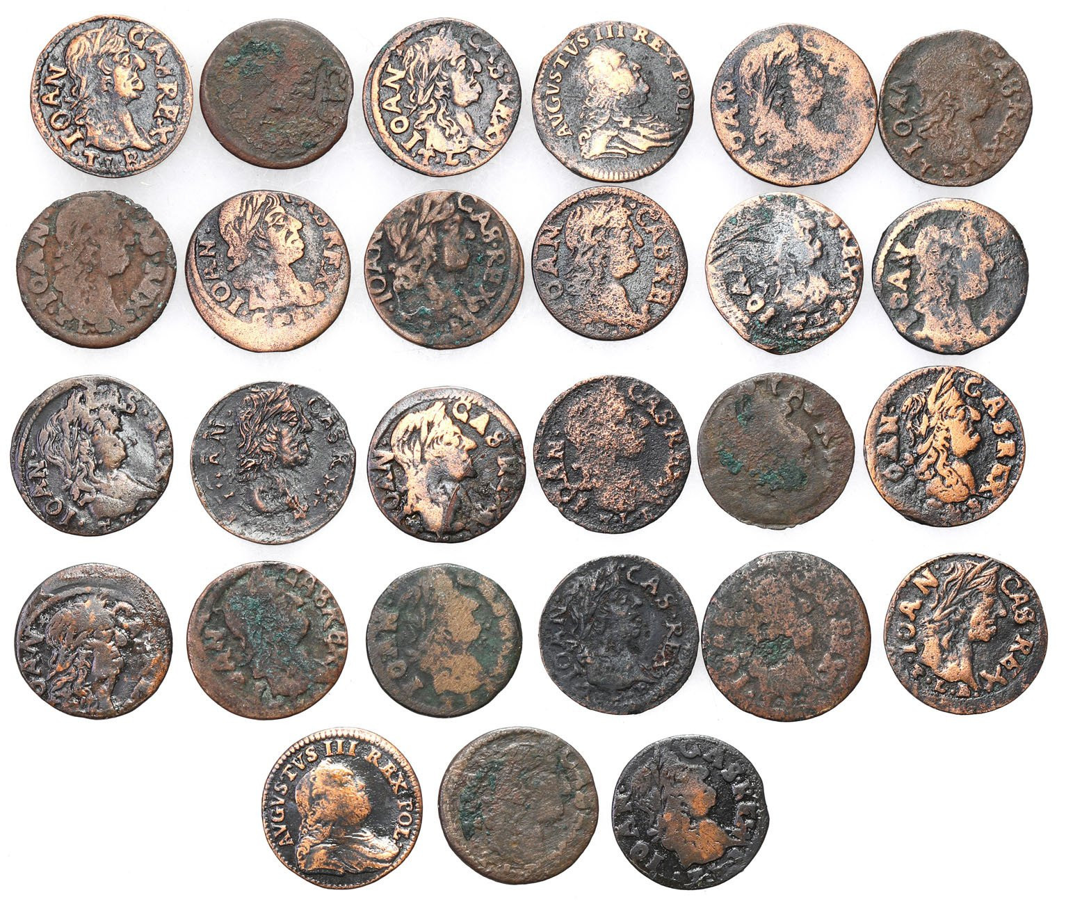 Jan II Kazimierz - boratynka (szeląg) i August III - szeląg 1751 i 1753, zestaw 27 monet