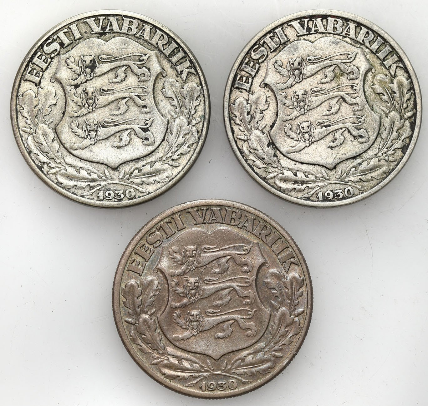 Estonia. 2 korony 1930, Tallinn, zestaw 3 monet