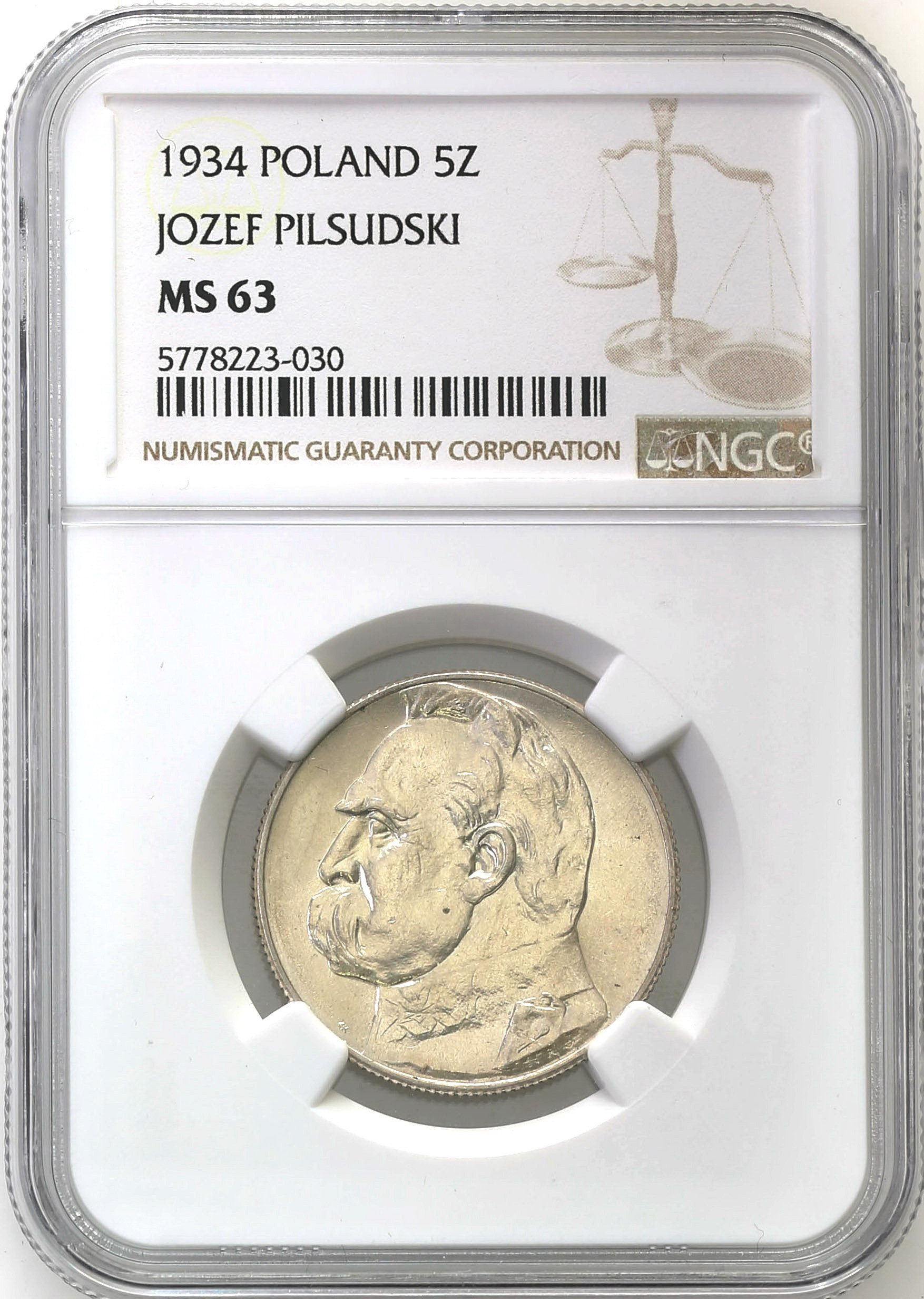 II RP. 5 złotych 1934 Piłsudski NGC MS63 - WYŚMIENITE