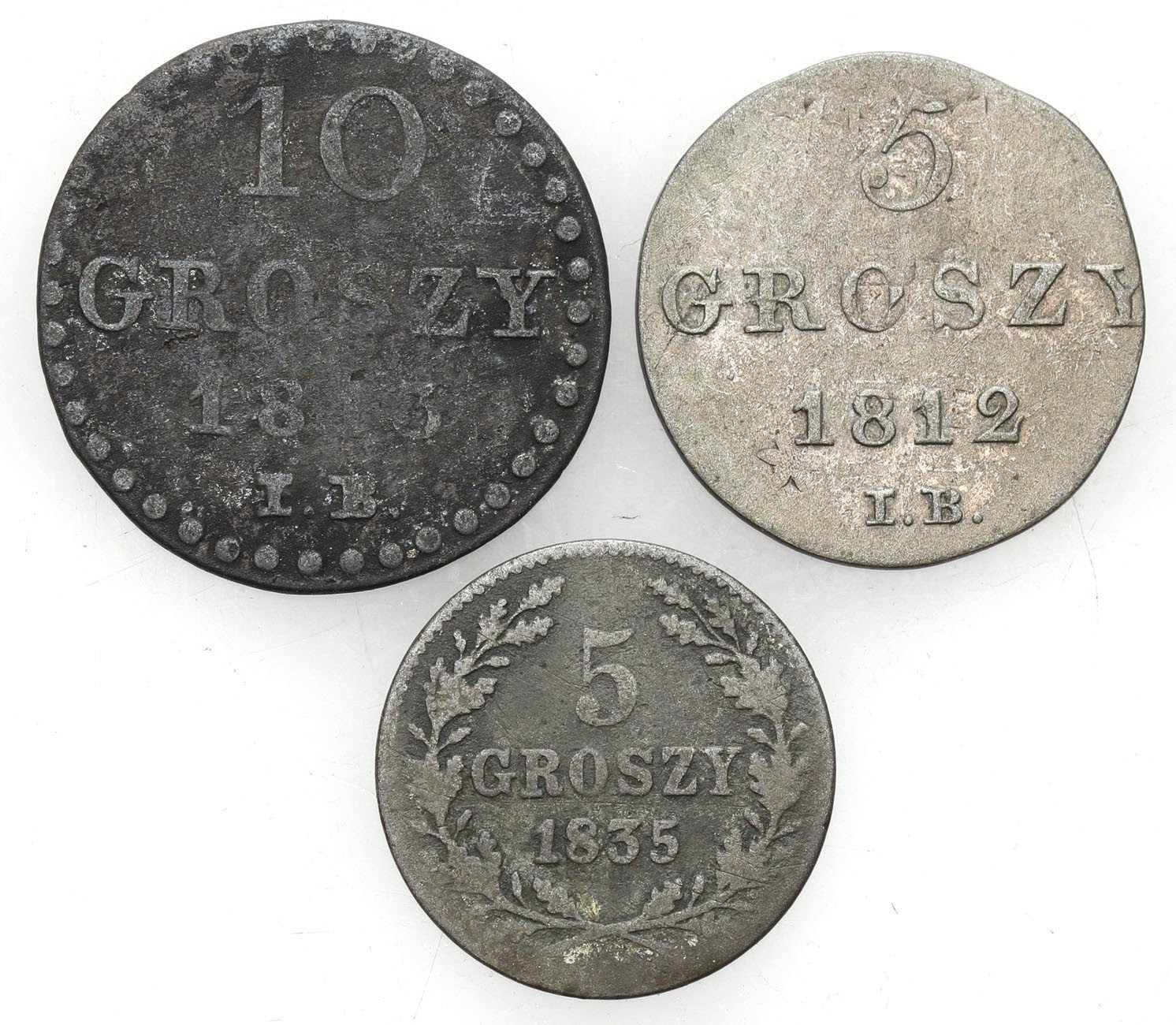 Księstwo Warszawskie i WMK. 5 groszy 1812 IB, Warszawa, 10 groszy 1813 IB, Warszawa, 5 groszy 1835, Wiedeń