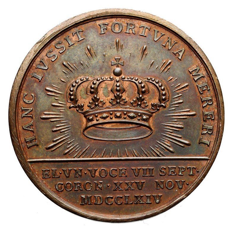 Stanisław August Poniatowski.  Medal koronacyjny 1764, Londyn, brąz
