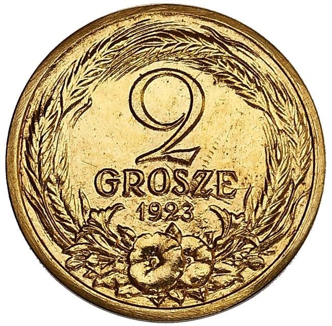 II RP. 2 grosze 1923, PRÓBA, złoto, UNIKAT