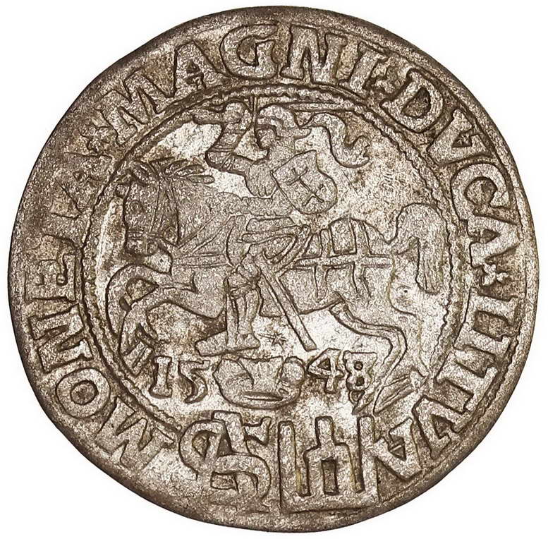 Zygmunt II August. Grosz litewski na stopę polską 1548, Wilno przebity z 1547
