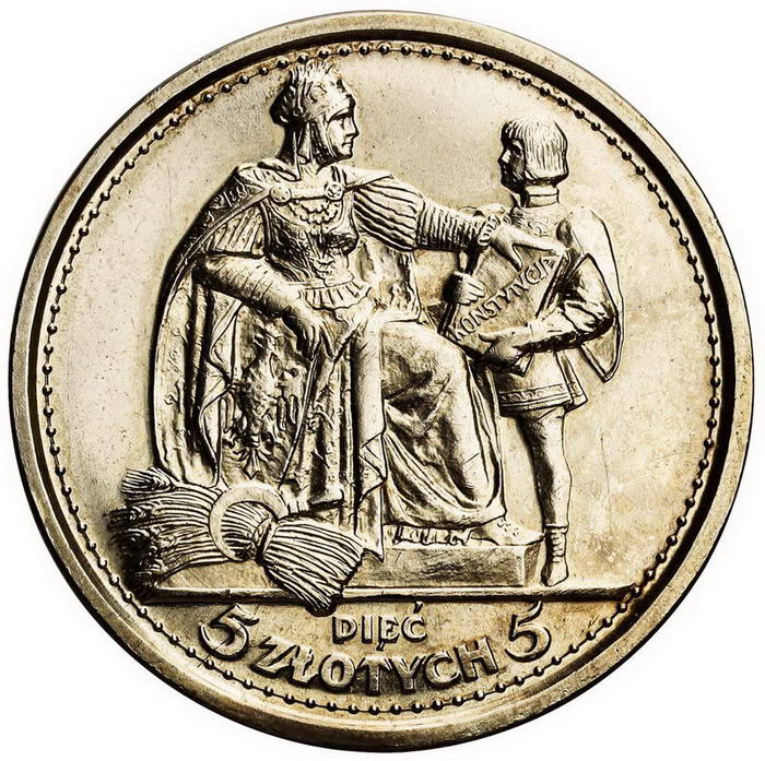 II RP. 5 złotych 1925, Konstytucja 100 perełek, srebro z kolekcji W. Głuchowskiego